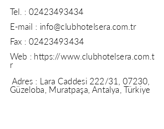 Club Hotel Sera iletiim bilgileri